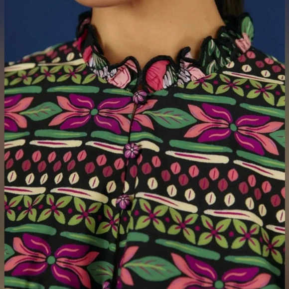 Farm Rio Dress Mini Floral Black Flower Garden Cotton Pink Swing Resort spring - Picture 6 of 9